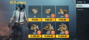 PUBG Mobile UC Purchase Window